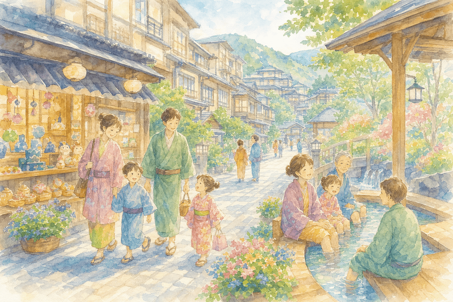 足湯と温泉まんじゅうを楽しみながら温泉街をぶらり散策