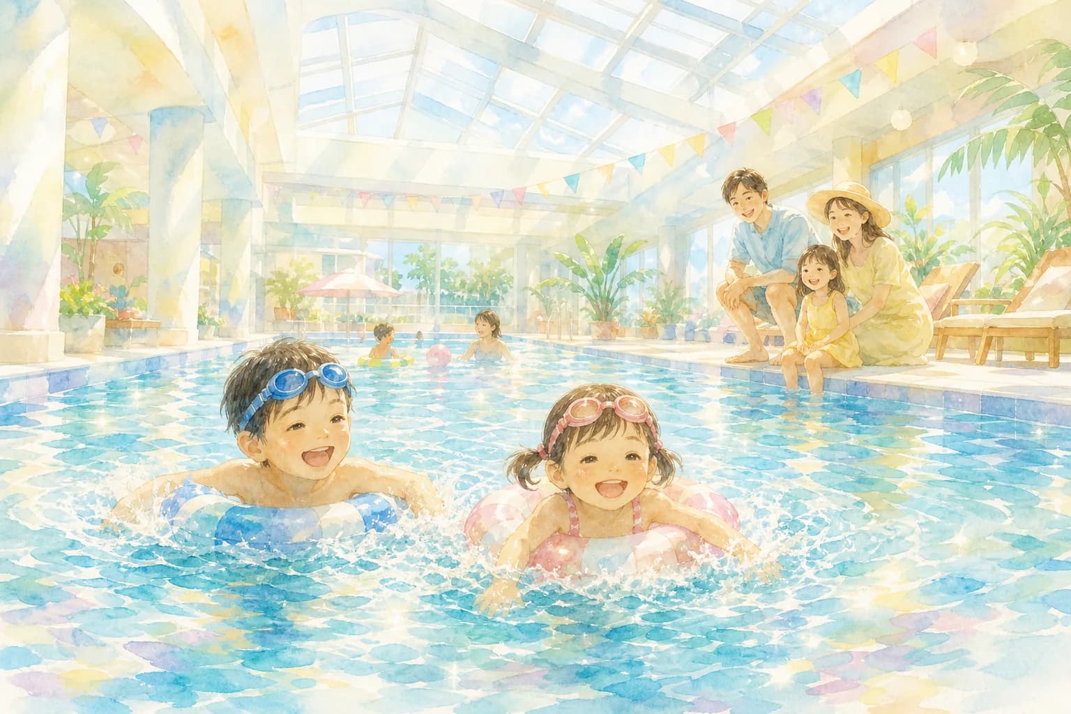 屋内プールで夕方まで水遊び・水泳を満喫