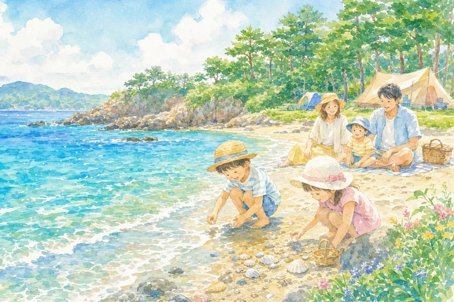 島根半島の海で夕方まで海水浴。遊泳は無料