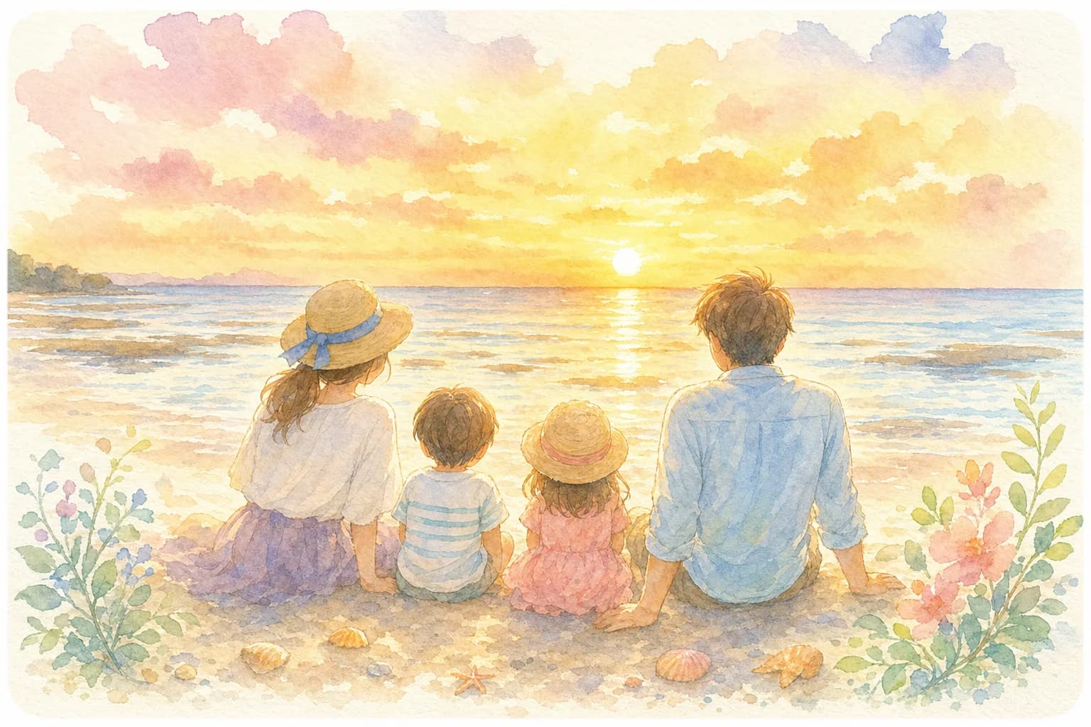 夕陽の見える地元ビーチで夕涼みと軽い夕食