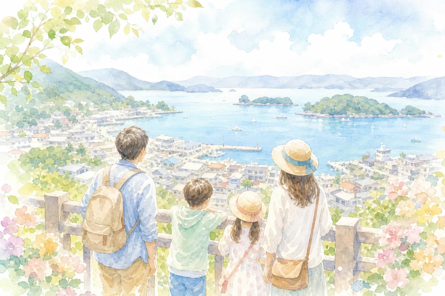 展望台から八幡浜港と宇和海を見渡す