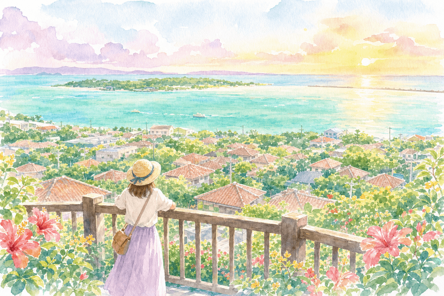 エメラルドの海を見る展望台