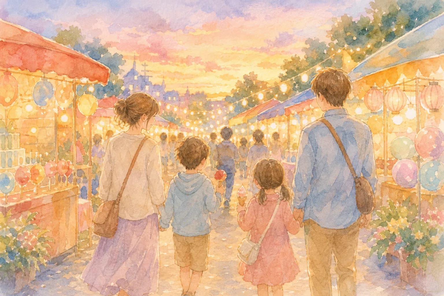 在祭典攤販用餐,花火前搶佔位置