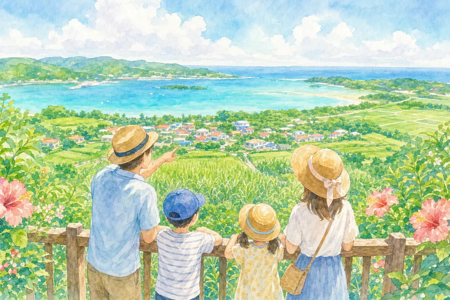 島を見渡す高台の公園で、大山祭にちなんだ景色を楽しむ